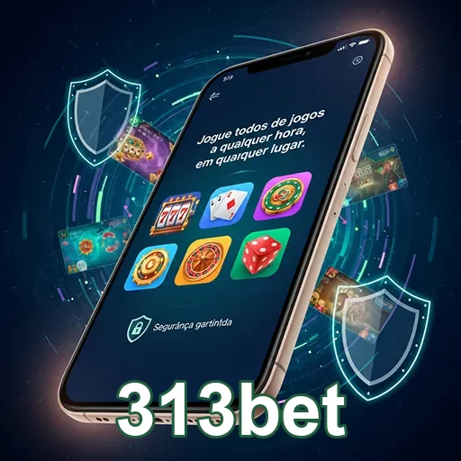 Jogador usando smartphone com tela de jogos do app casino da 313bet